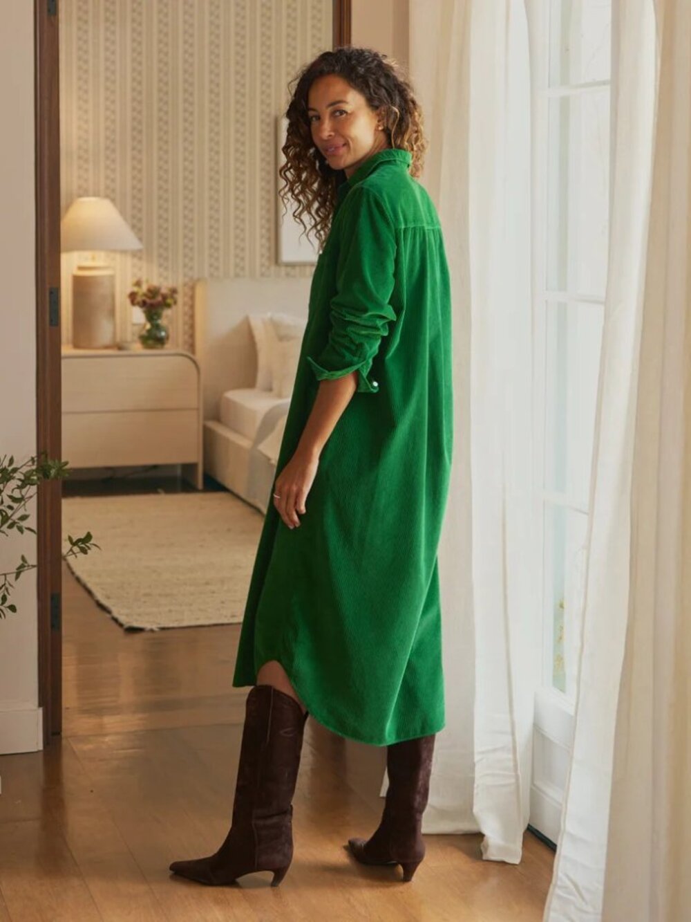 Frank & Eileen Emerald Green Button-Front Midi Shirt Dress - Picture 4 of 6